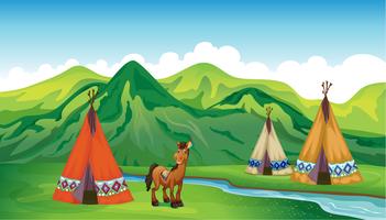 Tents and a smiling horse vector