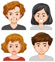 Cuatro personas con diferentes expresiones faciales. vector