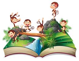 Pop-up book with monkeys vector