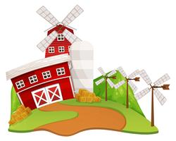 Farm scene with barn and windmill vector