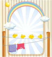 Four yellow birds and two hanging clothes under the sun  vector