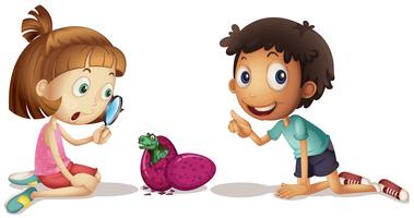 Children looking at dinosaur hatching eggs vector