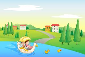 a river and kids vector