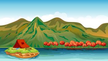 A river and a camping tent vector