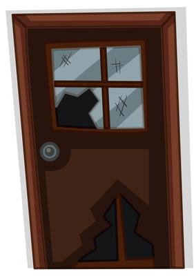 Brown door with broken window