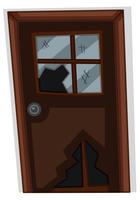 Wooden door with broken glass vector