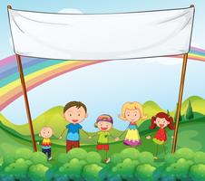 A family in the garden with an empty banner vector