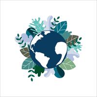 Save Earth Planet. World environment day concept.  ecology eco friendly. Natural green leave on earth globe.  vector