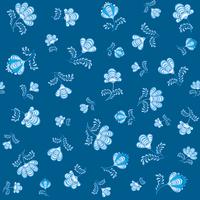 Swirl floral seamless pattern. Ornamental flourish in russian style over blue background. vector