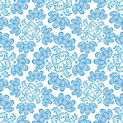 Swirl floral seamless pattern. Ornamental flourish in russian style over white background.