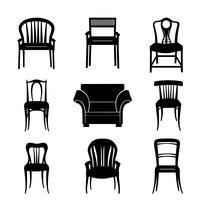 Armchair, chair set. Retro silhouette. Furniture sign vector