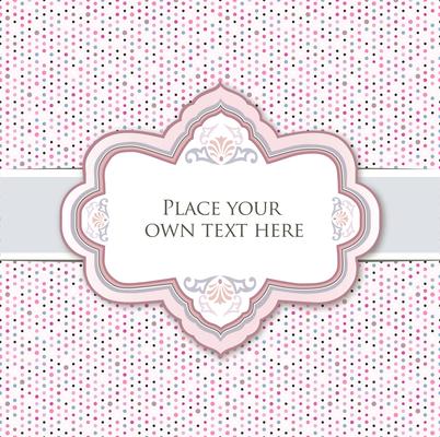 Gentle greeting card or invitation over polka dot seamless pattern