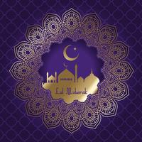 Fondo decorativo de Eid Mubarak con silueta de mezquita. vector