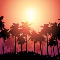 Palm tree landscape against sunset sky vector