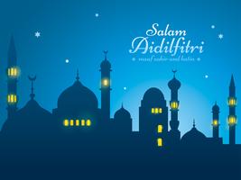 Ramadan background with silhouette mosque vector