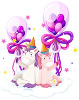 Cute unicorn holding birthday balloon vector
