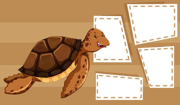 A sea turtle on blank template