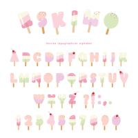 Ice cream eskimo font. Popsicle colorful letters and numbers can be used for summer design. Isolated on white. vector