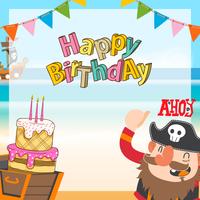 cute pirates cartoon birthday background vector