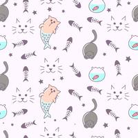 Fantasy cat seamless pattern vector