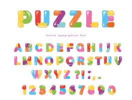 Puzzle font. ABC colorful creative letters and numbers. vector