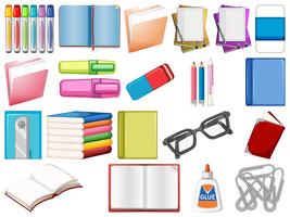 Set of stationery and books vector