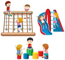 Set of children playing with playground equipment vector