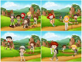 Set of camping kids in nature vector