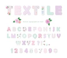 Cute textile font for scrapbook or collage design. Patchwork style. Different patterns included under clipping mask. vector