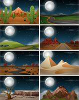 Set of nature landscape at night vector