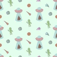 Alien and spaceship seamless pattern vector