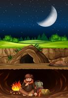 A man camping in the cave vector