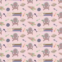 Cat and Alien seamless pattern vector