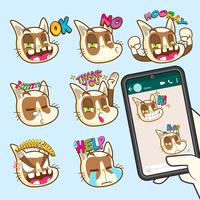 Cute cat emoji sticker colecciones vector