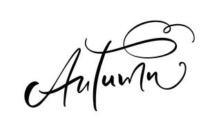 Autumn lettering calligraphy text isolated on white background. Hand drawn vector illustration. Black and white poster design elements