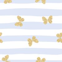 Golden yellow glittering butterflies on blue striped background vector