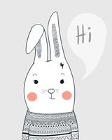 Rabbit face people dressed carpet wearing striped sweater dress beautifully vector