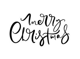 Merry Christmas black handwritten lettering text. Inscription calligraphy vector illustration holiday phrase, typography banner with brush script