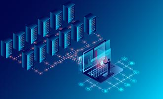 Tecnología de almacenamiento en la nube de la sala de servidores del centro de datos vector