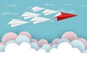 paper airplane red and white are fly up to the sky between cloud natural landscape go to target vector