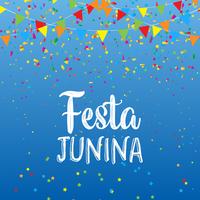 Fondo de Festa Junina con pancartas y confeti. vector