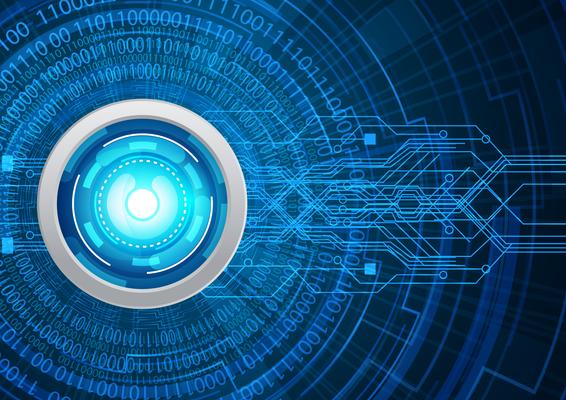 Blue eye cyber security concept,  abstract hi speed digital internet. future technology, vector background.