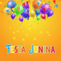 Fondo de fiesta Junina con globos, confeti y pancartas. vector