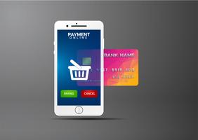 Concepto de pago móvil, Smartphone con procesamiento de pagos móviles desde tarjeta de crédito. Ilustración vectorial vector
