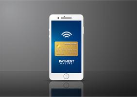 Concepto de pago móvil, Smartphone con procesamiento de pagos móviles desde tarjeta de crédito. Ilustración vectorial