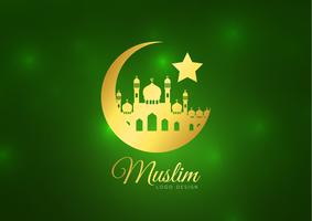 Islamic greeting card on green background. Vector illustration. Ramadan Kareem