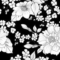 Floral grabado patrón sin costuras. Fondo de jardín de flores vector