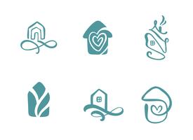 Set of simple calligraphy houses hand drawn logo. Real Vector Icons. Estate Architecture Construction for design. Art home vintage element