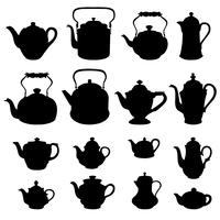 Tea kettles set Teapots collection Coffee pot silhouette signs vector