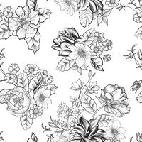 Floral engraved seamless pattern. Flower garden background vector